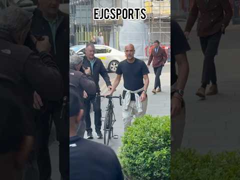 Pep Guardiola arrives on Bike to Manchester City Party🤣🚲 #pepguardiola #manchestercity