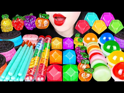 ASMR RAINBOW DESSERTS SNACK JELLY 직접만든 보석 오레오 코하쿠토 4D 구미 KOHAKUTO CHOCOLATE GUMMY EATING MUKBANG 먹방