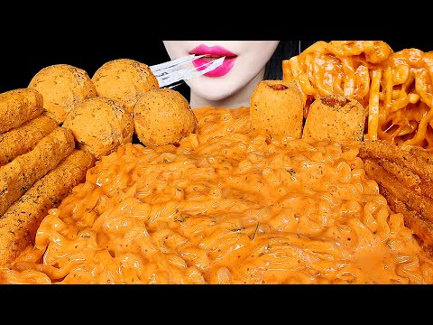ASMR CHEESY CARBO FIRE NOODLE, CHEESE BALL, CHEESE STICKS 까르보불닭 뿌링클 치즈볼 먹방 EATING SOUNDS MUKBANG