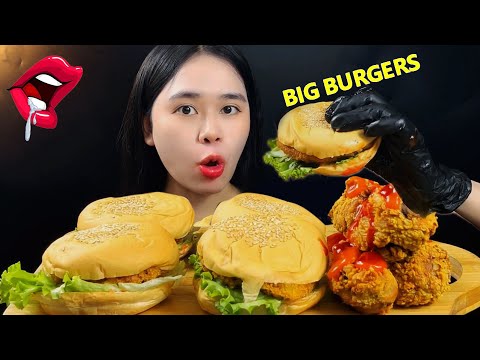 ASMR MUKBANG | GROUND BEEF HAMBURGER,  FRIED CHICKEN THIGH