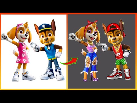 PAW PATROL ⛑️ Chase & Skye Transforming Bad Boys & Girl - Glow Up| Cartoon Art