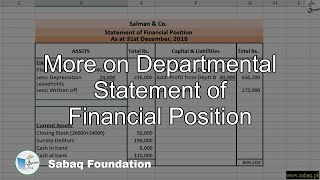 More on Departmental Statement of Financial Position