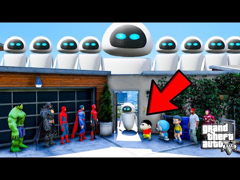 GTA 5 : 1000 Wall-E Robot's Attack On Shinchan Franklin & Doraemon 😭GTA 5 !