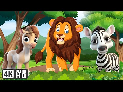 Wild Animal Sounds: Horse, Lion, Zebra, Elephant, Rhino, Hippo - Animal Videos