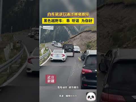 😁白色轎車欲逆行通過擁堵路段，被排隊的黑色越野車“攆”了回去！！網友：這樣做是爲白車好！！（來源：爆辣川川子）（危險動作，請勿模仿）#shorts #china #DynamicChina