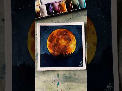 水彩で黄金色の月を描くには🌕☺️昨日見た月 #水彩イラスト #水彩 #水彩画 #painting #イラスト #描き方 #透明水彩