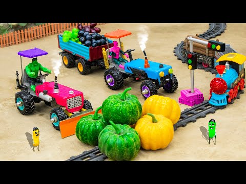 Diy tractor making mini bulldozer to repair railways | Traffic Lights for Truck transporting fruits