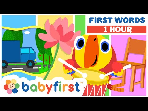 Toddler learning video w Larry | First & New words for kids | 1 Hour | Vocabularry | Baby First TV