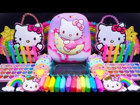 🌈ASMR🌈 Mixing "Kitty" MakeUp Eyeshadow,Glitter Into Clear Slime satisfying #슬라임 (726)