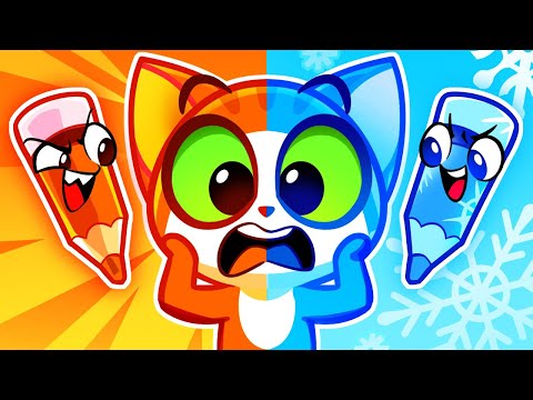 Funny Drawing Pencils | Hot VS Cold | Opposites Day | Safety Tips | Animated Stories | Purr-Purr