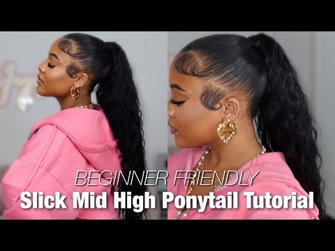 EASY Sleek Mid High Ponytail + Edge Tutorial On Natural Hair🎀💇🏽‍♀️ *BEGINNER FRIENDLY* & AFFORDABLE