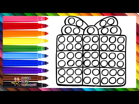 Draw and Color a Gift Box POP IT 🎁🔴🟠🟡🟢🔵🟣 Drawings for Kids