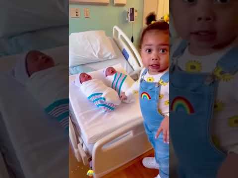 Toddlers meeting newborn Hilarious🤣#baby#newborn#toddler#adorable#cute