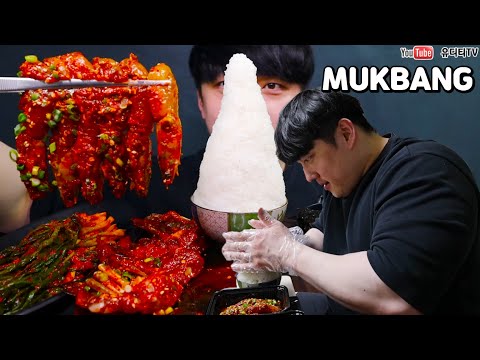 ASMR 밥 적당히 조금 (쌓는모습공개) & 양념게장 & 간장게장 & 양념새우장 & 간장새우장 & 파김치 먹방 EVEREST MOUNTAIN RICE & KIMCHI MUKBANG