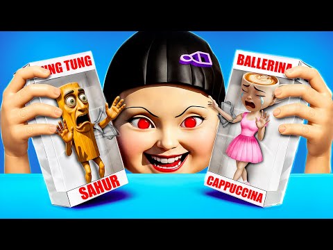 बैलेरिना कैप्पुचिना vs जायंट स्क्विड गेम डॉल! बॉक्सेस के अंदर इटालियन ब्रेनरॉट हाईड एंड सीक चैलेन्ज!