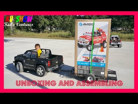 4yr Old Kid Hauling, Unboxing And Assembling His New Power Wheels Ride On Dodge Ram 3500 Firetruck!