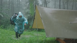 SOLO CAMPING IN HEAVY RAIN STORM - SAFE NIGHT IN THE TENT - ASMR