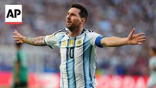 YouTube video thumbnail: Messi Ties men's World Cup Goals Record With hat Trick vs Algeria