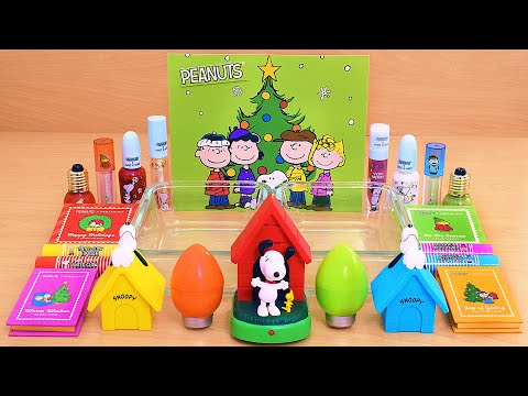 Peanuts Christmas Slime - Mixing Makeup Eyeshadow Into Slime ASMR