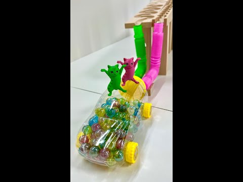 Marble Run ASMR ☆ HABA Double Wave Slope, Skeleton Car #shorts #marblerun @marblerunone