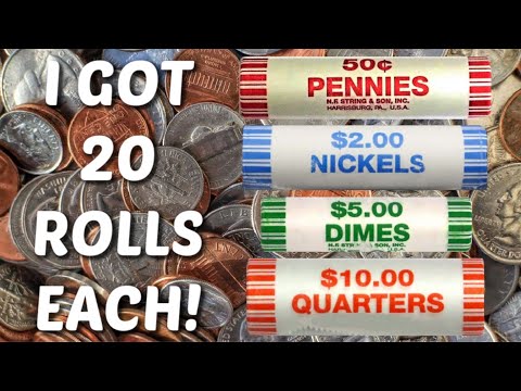 COIN ROLL HUNTING 20 ROLLS OF PENNIES, NICKELS, DIMES, AND QUARTERS: LET'S SEE WHAT WE CAN FIND!