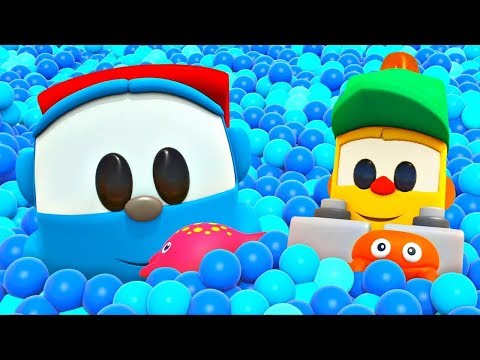 Léo o caminhão. Canções infantis: Mar e piscina com bolas. Desenhos animados para crianças.