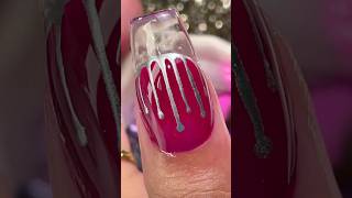 Clear Nail Extension with Burgundy Polish & Silver Art 💅 ilysmnails .com #nails #nailsart