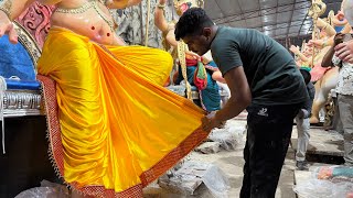 BIG Mumbai Ganesh Dhoti making 2025 | How to Tie Dhoti to Ganesha | Big Ganpati Dhoti Draping 2025