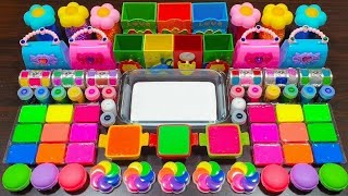 Rainbow slime ! Mixing random things into glossy slime ! Satisfying slime videos !!!