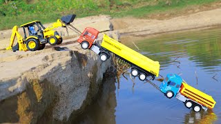 Double TATA Tipper 16Tyres Accident Highway Road River Pulling Out JCB 3DX Xpert ? New Cartoon Video