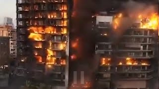 Katastrophe in Spanien Feuersturm trifft 14 stöckiges Gebäude im Herzen von Valencia