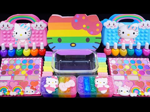 ASMR Kitty Rainbow Slime mixing Eyeshadow, Glitter & Random things into slime #Satisfying #slimeasmr