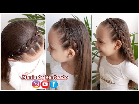 Penteado Infantil fácil com tiara de trança falsa e ligas coloridas