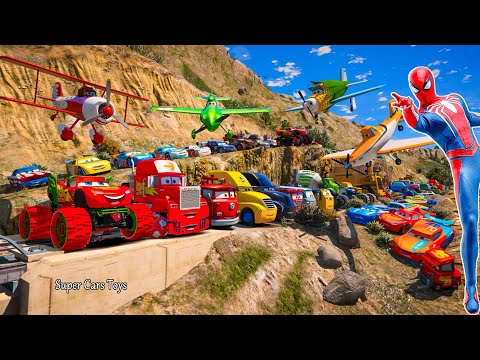 الأبطال الخارقين على القضبان دوامة قمع جسر - SPIDER-MAN! Cars McQueen Monster Truck Racing Friends