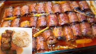 ملفوف باذنجان صحي مشوي بأسهل وأسرع طريقة ،مع رز بلسان العصفور الطعم رهيب/أم مازن