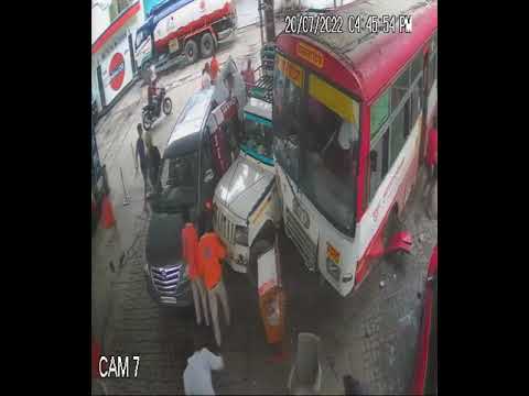 CCTV Video: UP roadways bus crashes into Petrol Pump
