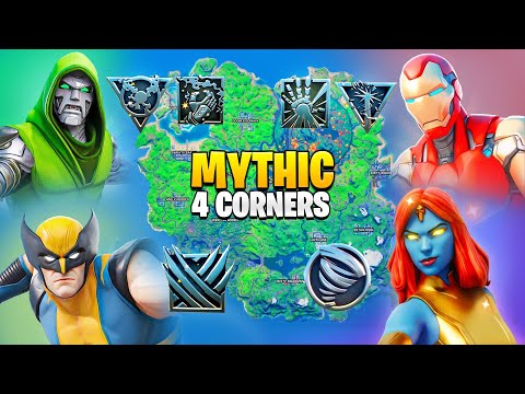 Fortnite 4 Corner Boss Mythic Challenge! Doctor Doom, Wolverine, Iron Man, Mystique Vault & KeyCard