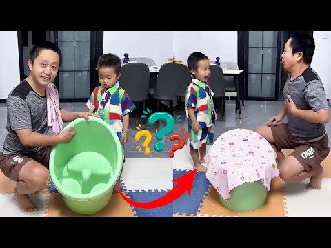 父子两变魔术！明明儿子进去了，到底是什么时候出来的呢！#Cute baby#Cute#呆萌小米宝#聪明宝宝#萌娃#整蛊#测试