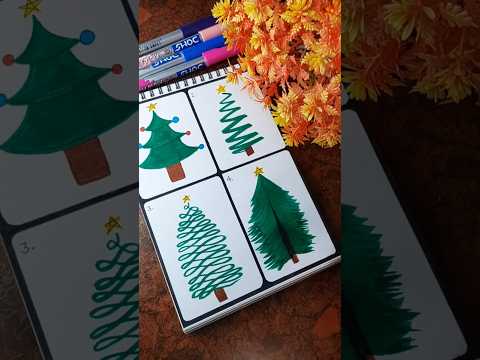 4 different christmas tree drawing 🎄 #shorts #viral #christmas #drawing #trending