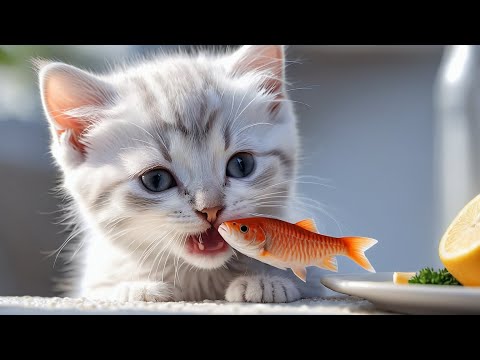 Super Hungry Kitten Enjoys Fish with Adorable Paws! 🐈🤪