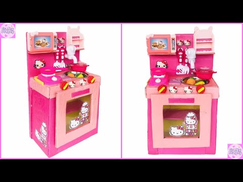 DIY Cardboard Kitchen Toy set For Kids / DIY Hello kitty Pretend Play Kitchen Set