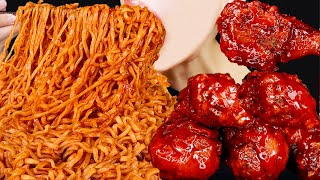ASMR SPICY NUCLEAR FIRE FRIED CHICKEN MUKBANG 핵불닭치킨 핵불닭볶음면 먹방 辛い チキン プルダックポックンミョン 咀嚼音 EATING SOUNDS