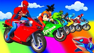الأبطال الخارقين على القضبان دوامة قمع جسر 🚴‍♂️ SPIDER MAN!on Motorcycle in Spiral Bridge Stunt Rid