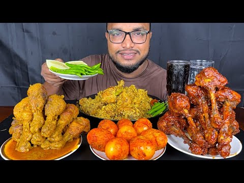 CHICKEN BIRYANI, SPICY CHICKEN CURRY, EGG AND SPICY MASALA CHICKEN LOLLIPOP, FOOD EATING SHOW