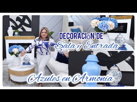NUEVA DECORACION DE LA SALA Y ENTRADA 💙 🩵 AZULES ELEGANTES Y EN ARMONIA
