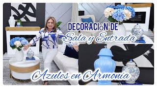 NUEVA DECORACION DE LA SALA Y ENTRADA 💙 🩵 AZULES ELEGANTES Y EN ARMONIA