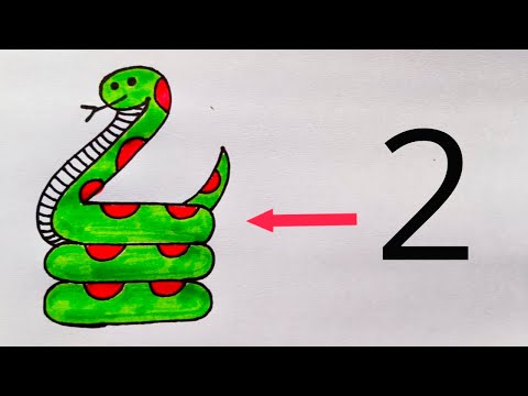 How to draw Snake from number 2 | Easy sanke drawing for beginners | number drawing easy