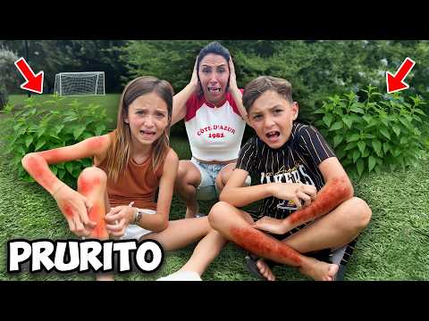 FIGLIACHIARA E FIGLIODIEGO VENGONO PUNTI DALLE ORTICHE NEL GIARDINO DELLA NOSTRA NUOVA CASA