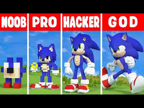 Building SONIC in 4 SIZES: Tiny NOOB vs MASSIVE GOD Build! (Minecraft Evolution)