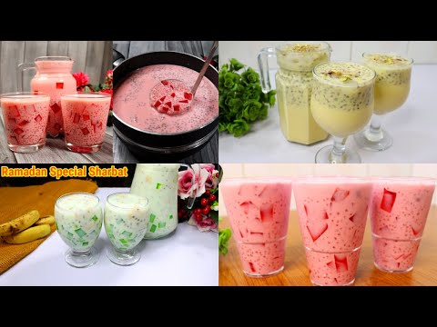 4 Easy Iftaar Drinks Recipes Ramadan Special | Doodh Ka Sharbat | Custard Sharbat | Sagudana Drink